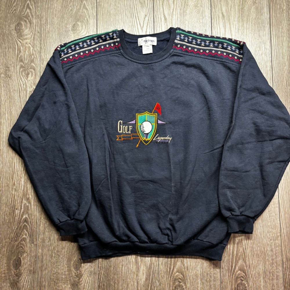 Mac Divots Vintage Golf Sweatshirt Mens Large Navy Blue Embroidered Canada Made